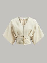 Cotton & Linen Kimono Sleeve Button Top